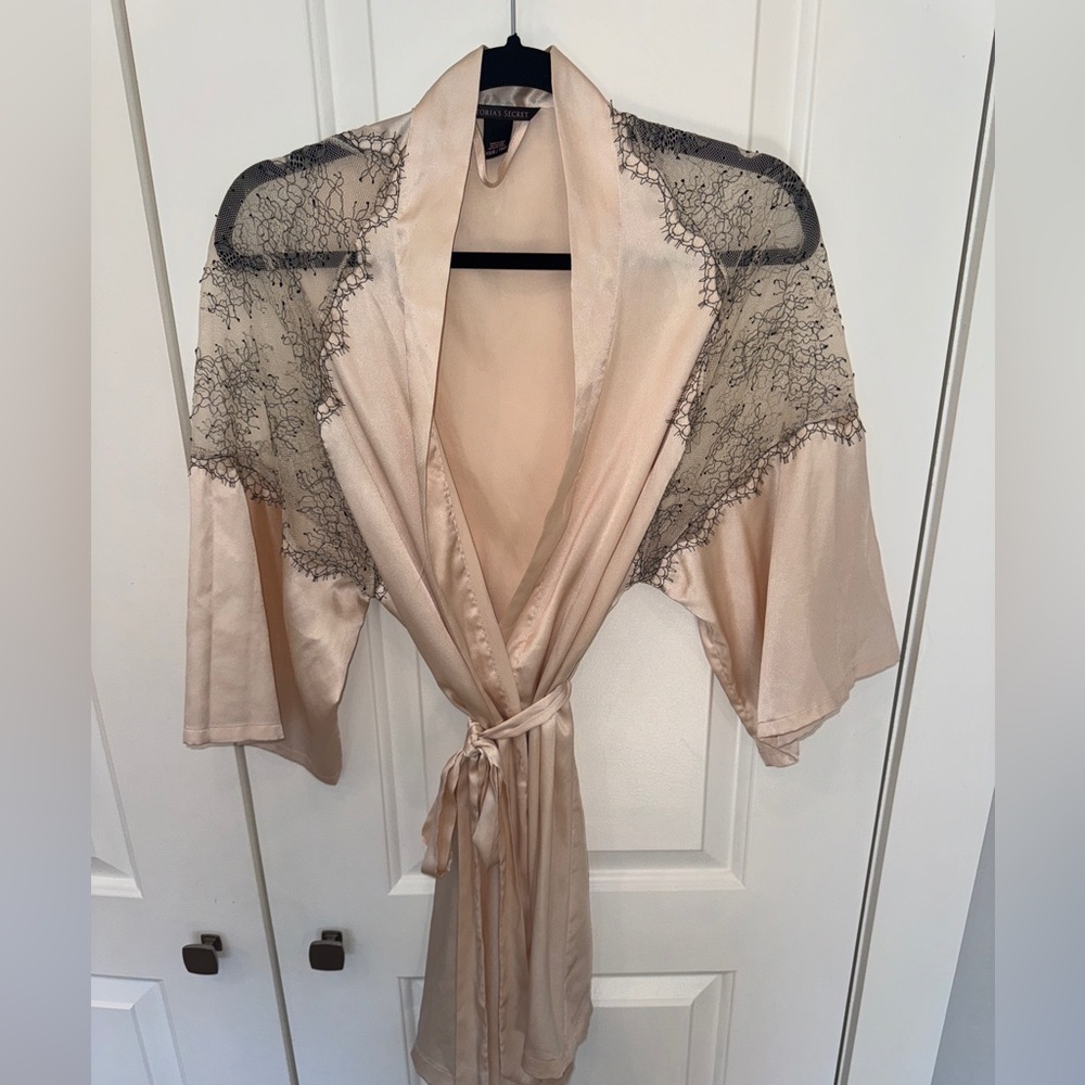 Victoria's Secret Satin Robe with Black Lace